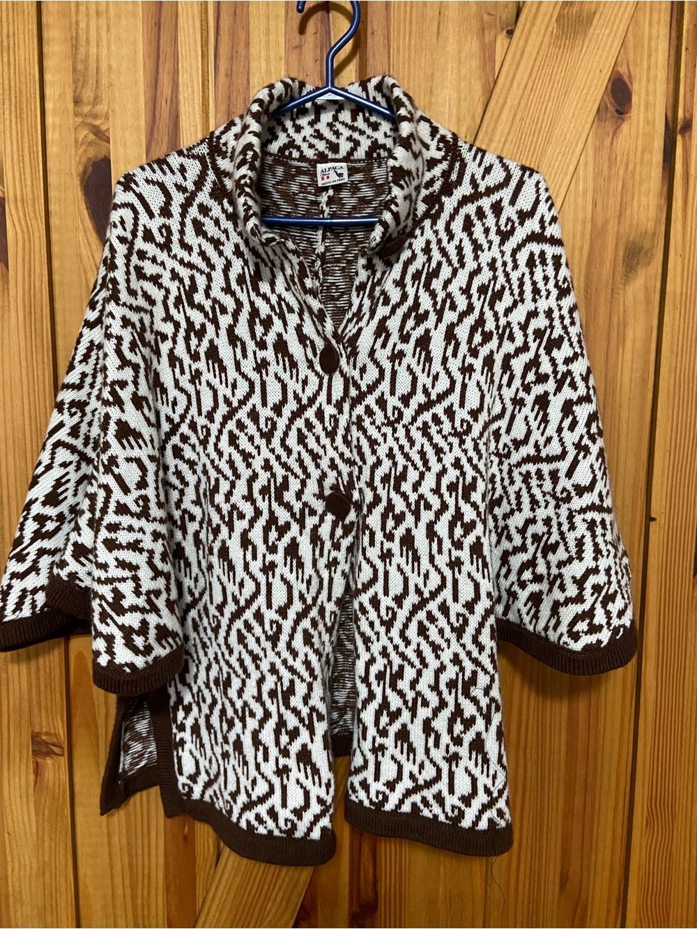 Alpha wool Brown & Cream Knit Button-Front Cape/Cardigan size L/XL